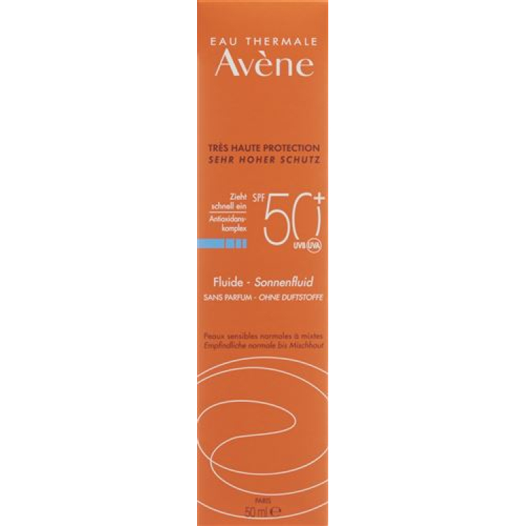 مایع سان آفتاب Avene بدون عطر SPF50 + 50 میلی لیتر