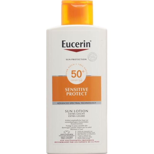 لوشن الحماية من الشمس Eucerin Sensitive Protect Sun Lotion خفيف للغاية بعامل وقاية من أشعة الشمس SPF50 + 400 مل