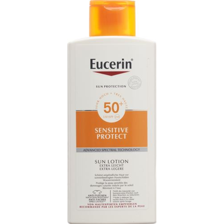 Eucerin Extra lehké mléko na opalování Sensitive Protect SPF50 + tube 400 ml