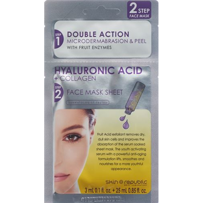 skin republic 2 Step Hyaluronic Acid 3ml + Collagen Face Mask 25