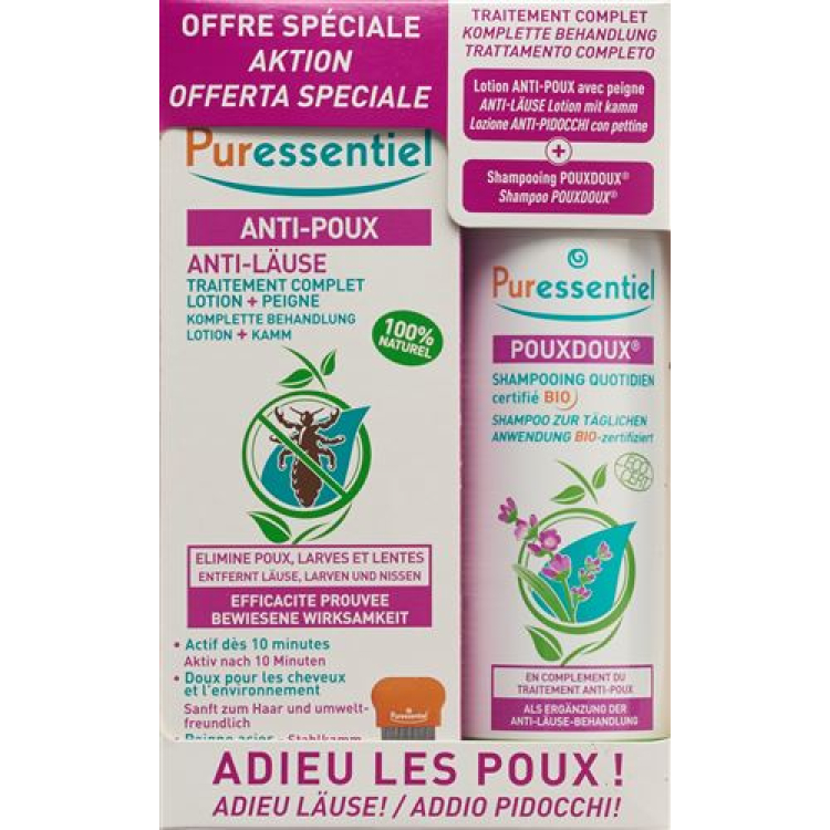 Puressentiel Box Anti-Läuse Lotion mit Kamm + Läuse Shampoo Poux