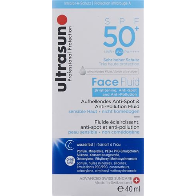 مایع روشن کننده و ضد آلودگی صورت Ultrasun SPF50 + Fl 40 ml