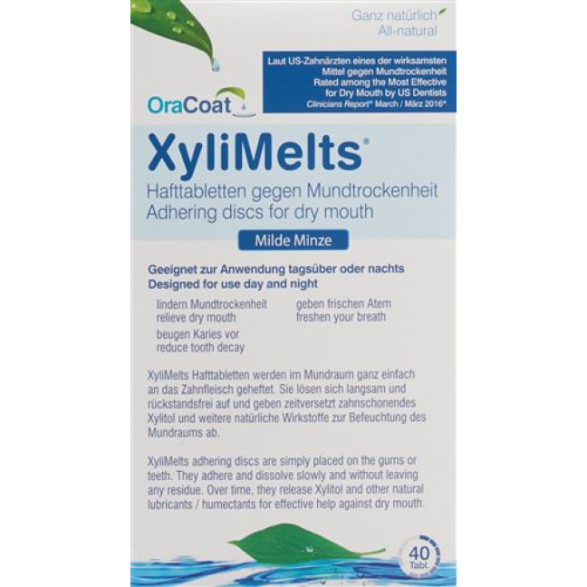 Pastilhas adesivas XyliMelts boca seca menta suave 40 unid.