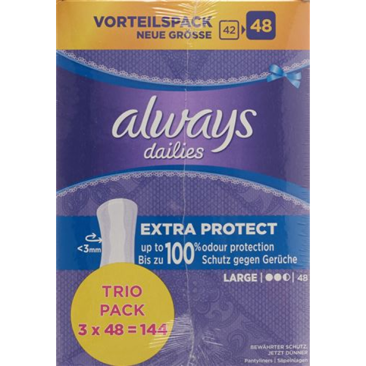 always panty liner Extra Protect Large Trio value pack 3 x 48