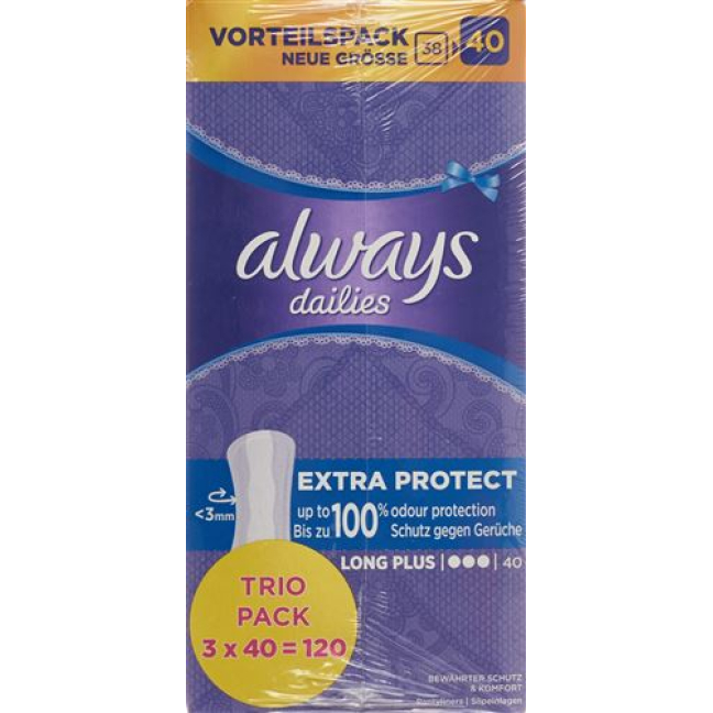 always panty liner Extra Long Protect Plus Trio advantage Pack 3 x 40 pcs