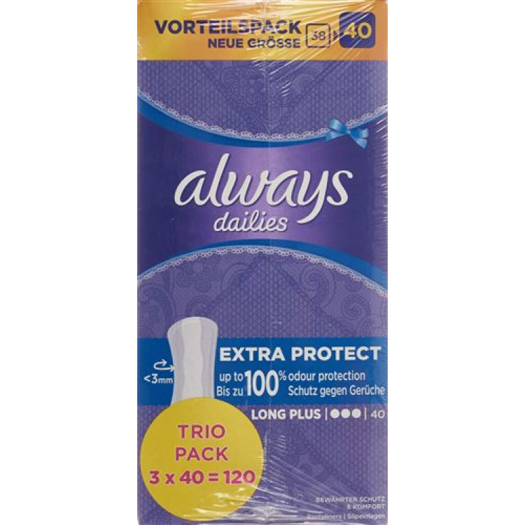 always panty liner Extra Long Protect Plus Trio advantage Pack 3 x 40 pcs