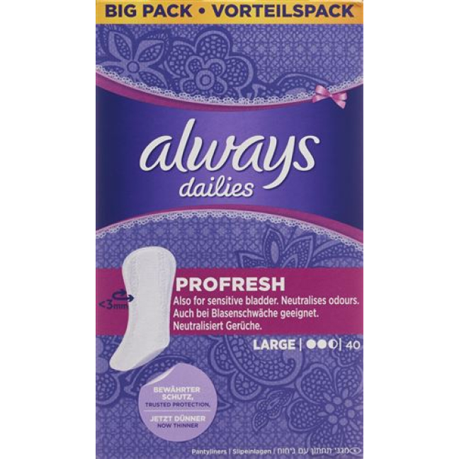 always panty liner ProFresh Large Value pack 40 pcs