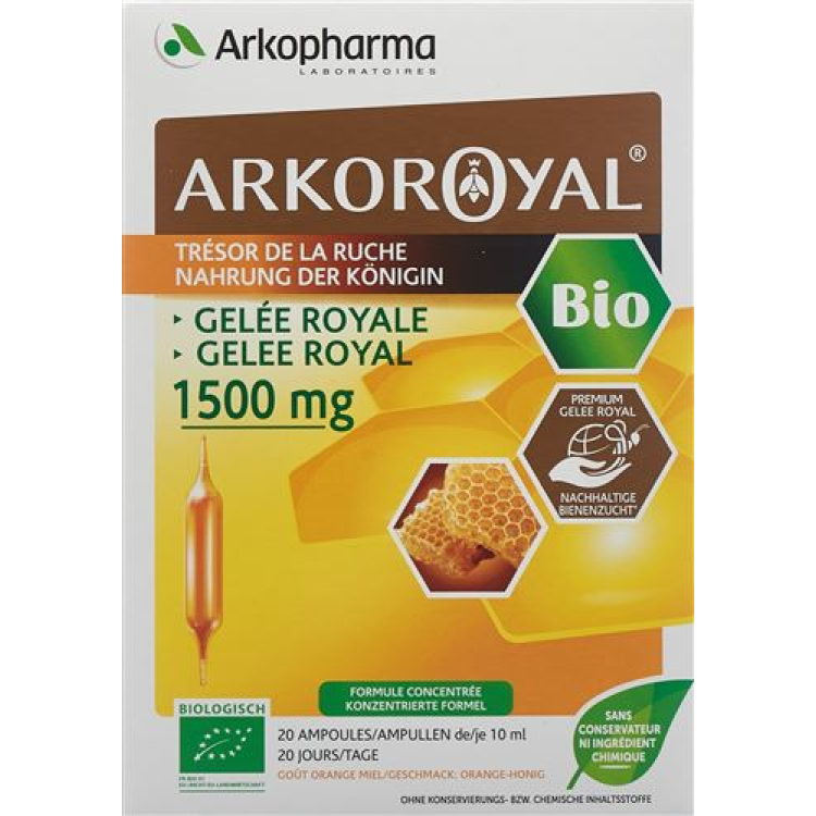 Sữa ong chúa Arkoroyal 1500 mg hữu cơ 20 x 10 ml