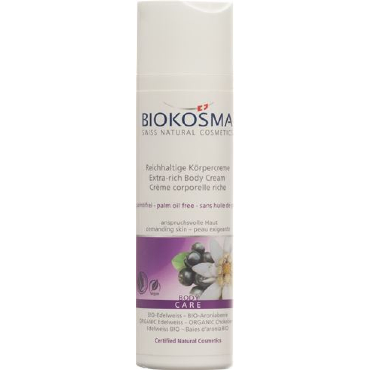 Biokosma Rich body cream BIO-Edelweiss and BIO-Aroniabeere palm oil free tube 200ml