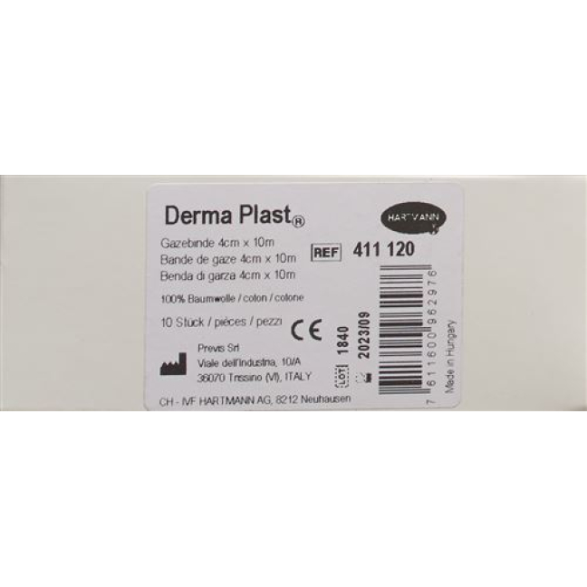 DermaPlast bandaż z gazy ze sztywnym brzegiem 4cmx10m 10szt
