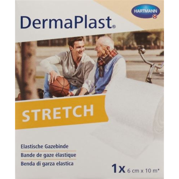 תחבושת גזה אלסטית של Dermaplast STRETCH 6 ס"מx10 מ' לבנה