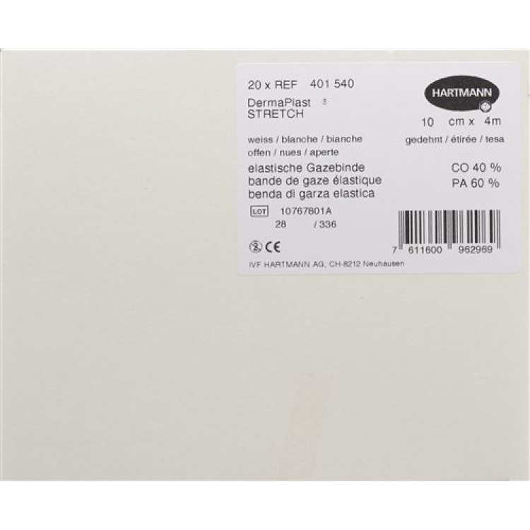 Dermaplast STRETCH gasbind 10cmx4m hvit 20 stk