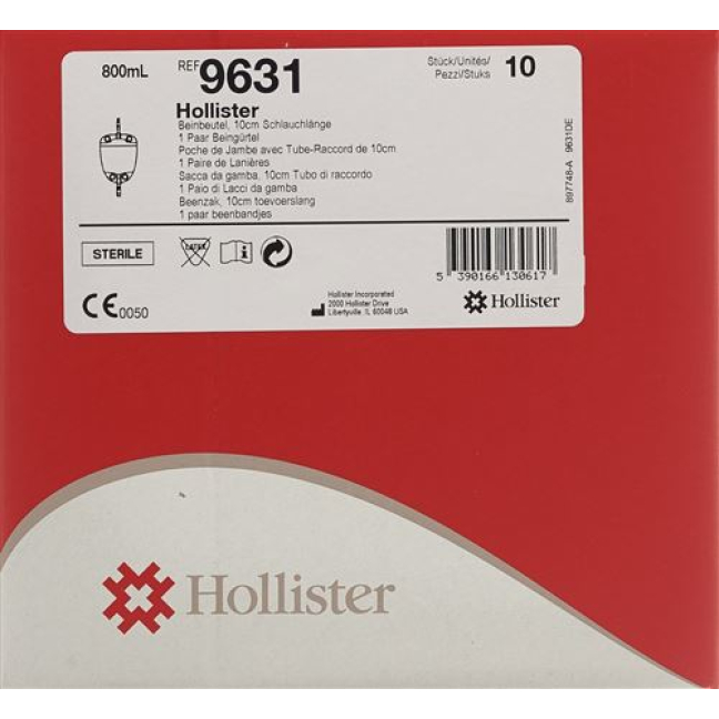 Hollister Urinary Leg Bags 800ml 10cm with Drainage Tube Backstop Sterile 10 pcs