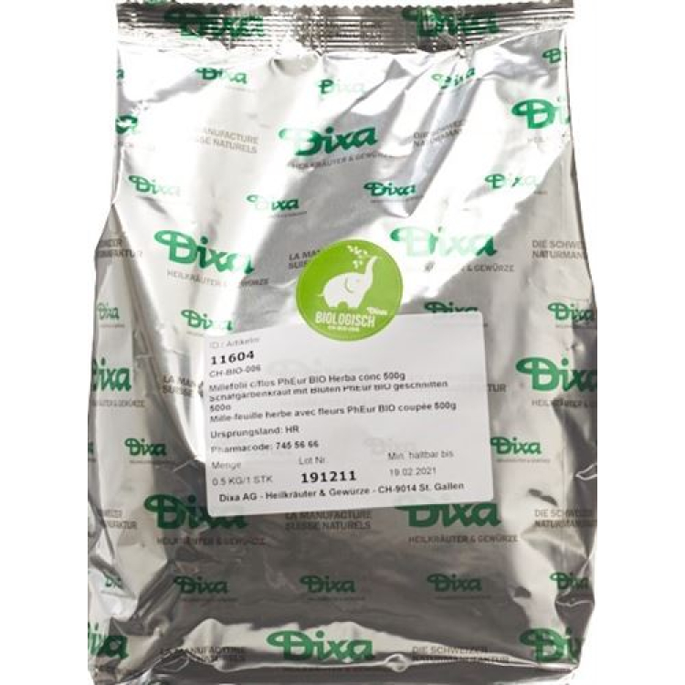 Dixa Yarrow Herb su gėlėmis PhEur Ekologiška griežinėliais 500 g