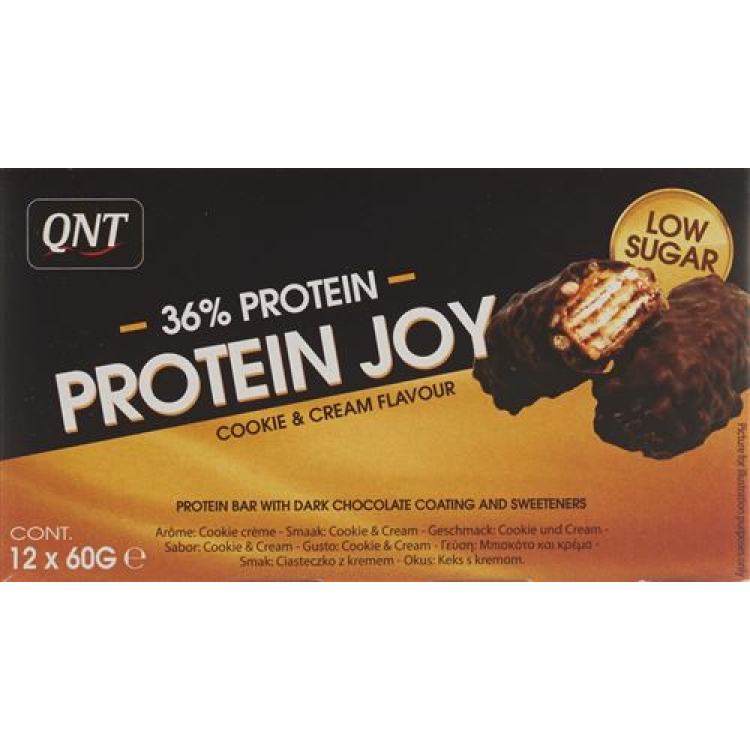 QNT 36% Protein Bar Joy Low Sugar Cookie and Cream 12 x 60 g