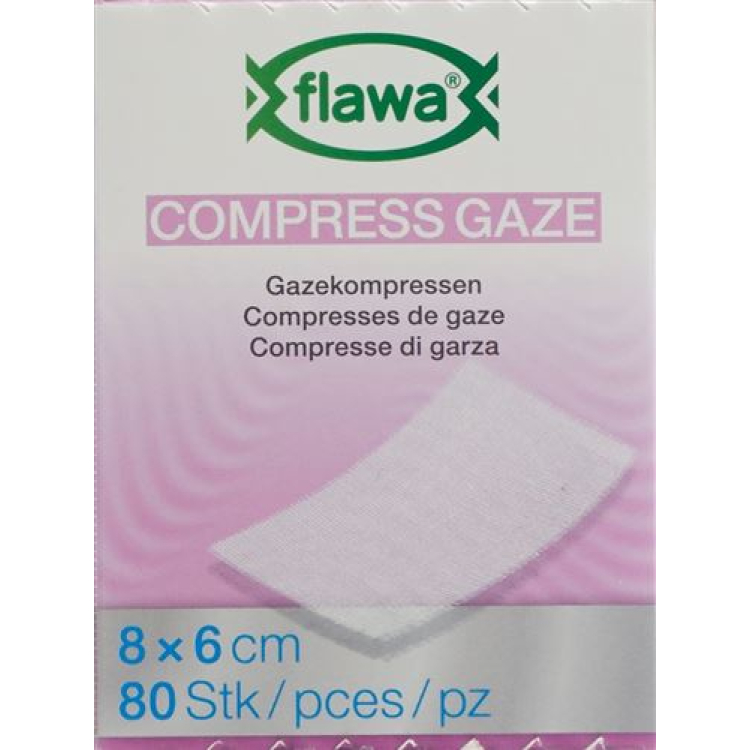 Compresses de gaze Flawa coupées 6x8cm traitement anti-germes 80 pièces