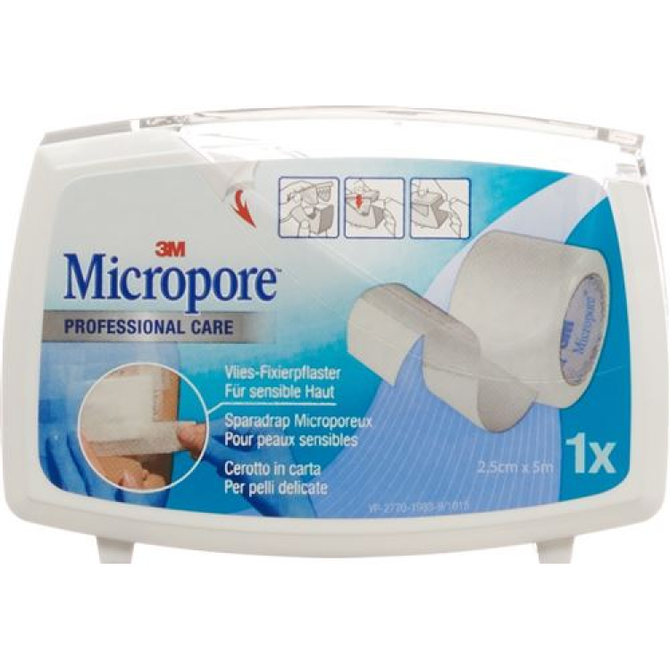 3M Micropore fleece adhesive plaster with dispenser 25mmx5m white