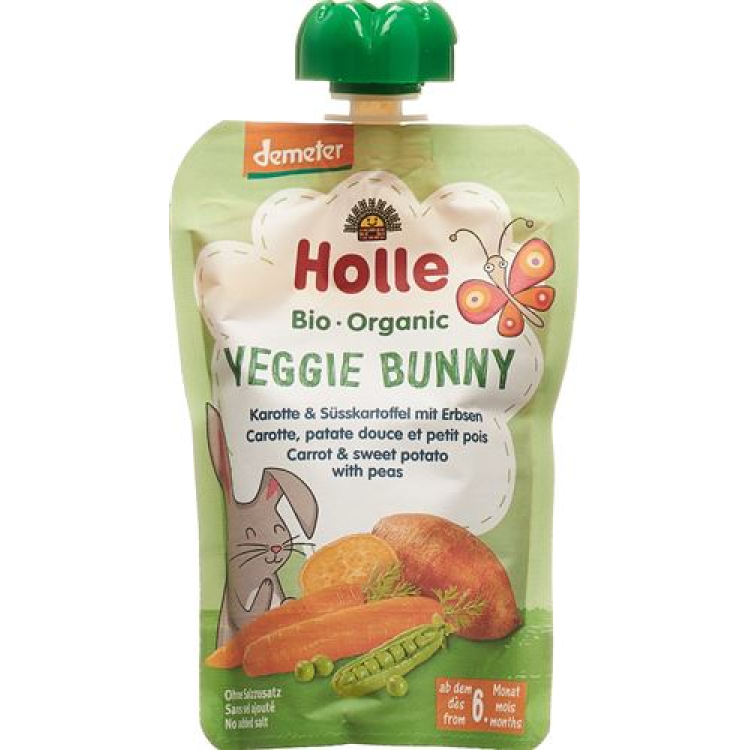 Holle Veggie Bunny - Pouchy mrkva slatki krumpir grašak 100g