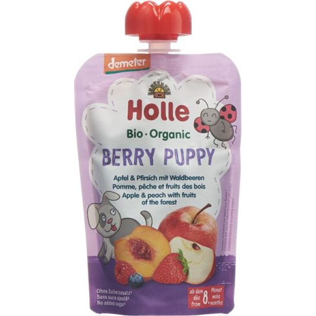 Holle Berry Puppy - Pouchy eple & fersken med skogsbær 100g