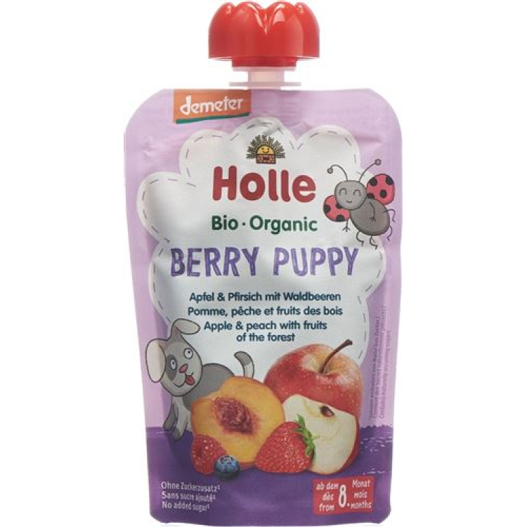 Holle Berry Puppy - Торбичка ябълка и праскова с горски плодове 100гр