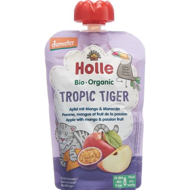 Holle Tropic Tigers - Pouchy apple mango passion fruit 100 ក្រាម។