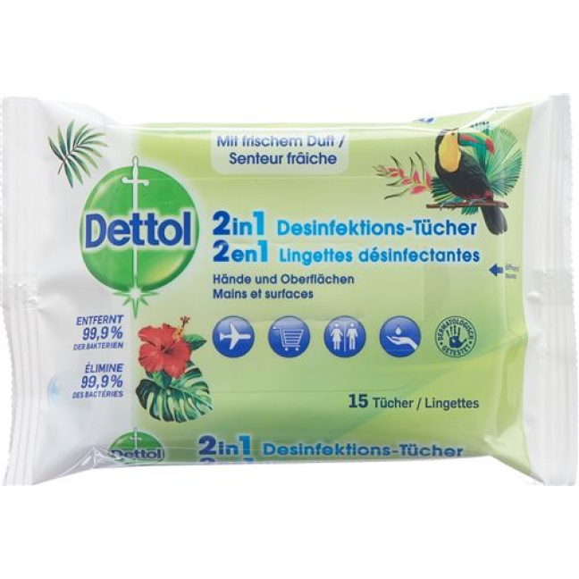 Dettol 2in1 Disinfectant wipes 15 បន្ទះ