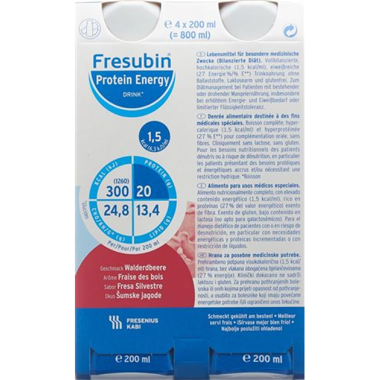 Fresubin 단백질 에너지 드링크 Walderdbeere 4 플랫캡 200ml