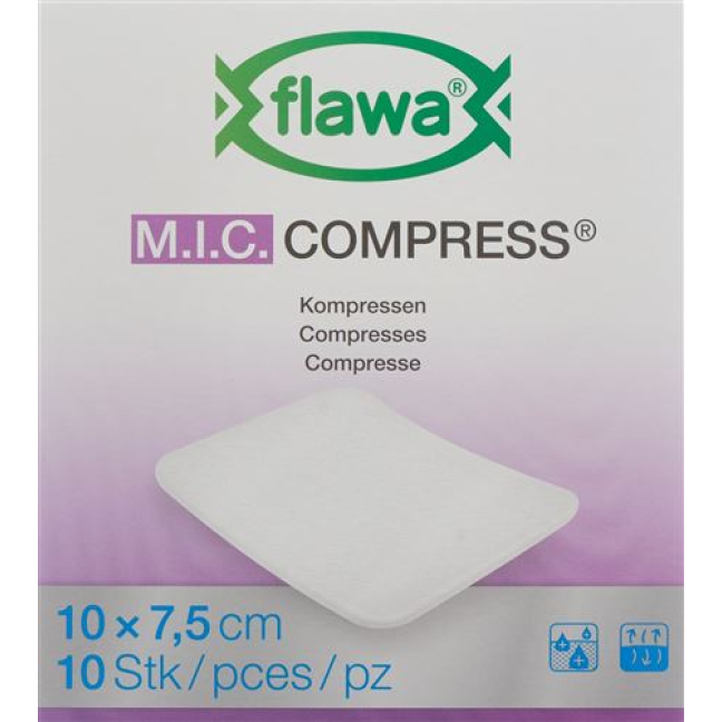 Flawa MIC კომპრესები 7.5x10 სმ არასტერილურად 10 ც