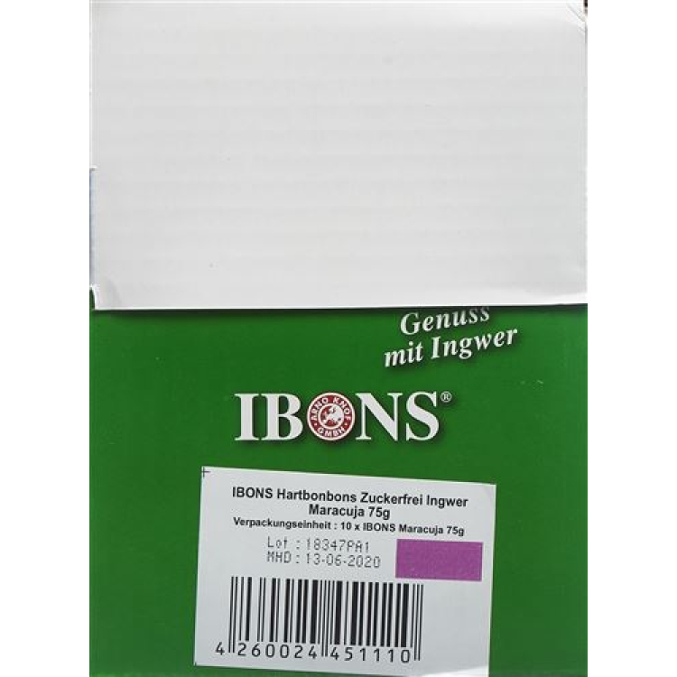 IBONS ingefära godis display passionsfrukt utan socker 10x75g