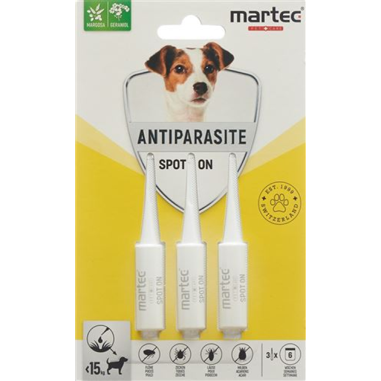 martec PET CARE Spot on ANTIPARASITE <15kg itlər üçün 3 x 1,5 ml