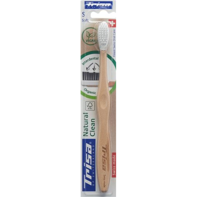 Trisa Clean Натуральная деревянная зубная щетка мягкая