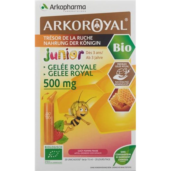 Arkoroyal mleczko pszczele 500 mg Junior Organic 20 x 15 ml