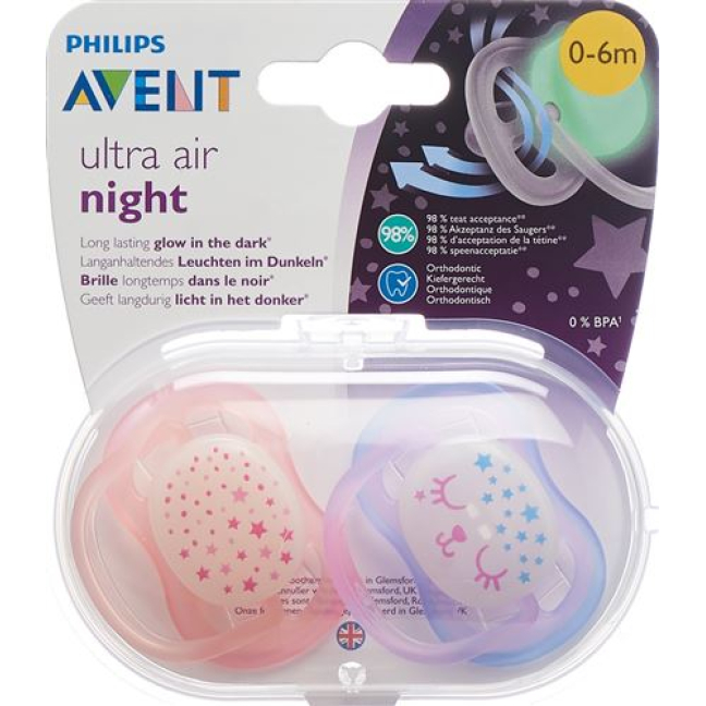 Avent Philips ultra pacifier air 0-6m Night Girl stelle / gatto acquista  online