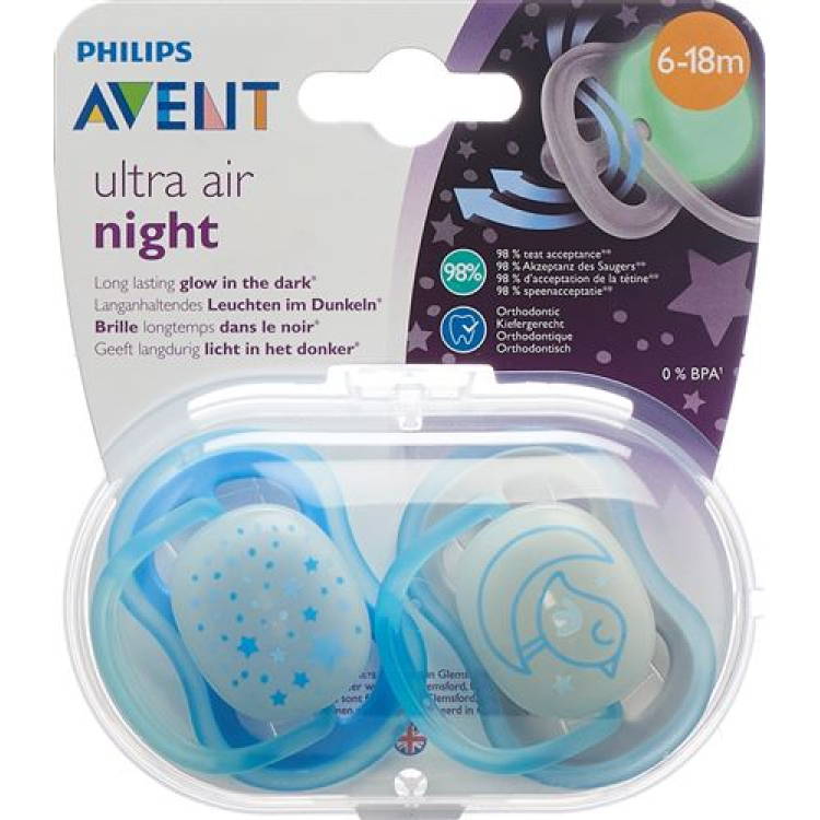 Avent Philips Ultra Pacifier Air 6-18m Night Boy Stars \/ A. Vogel