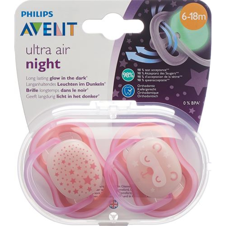 Avent Philips ultra pacifier air 6-18m Night Girl stars / cat