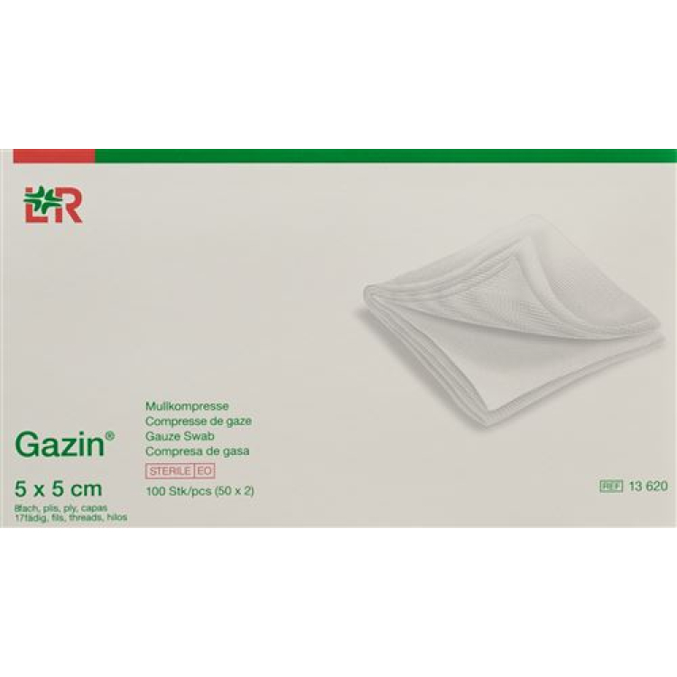 Gazin gasbind 5x5cm 8x steril 50 x 2 stk