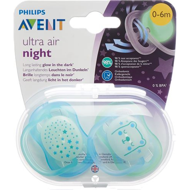 Avent Philips ultra pacifier air 0-6M Night Boy stars / cat