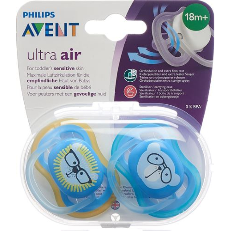 Avent Philips ultra pacifier air 18M + Boy Lion / Bear