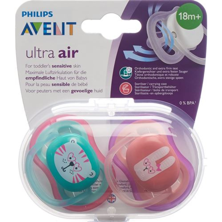 Avent Philips ultra pacifier air 18M+ Girl Cat / Rabbit