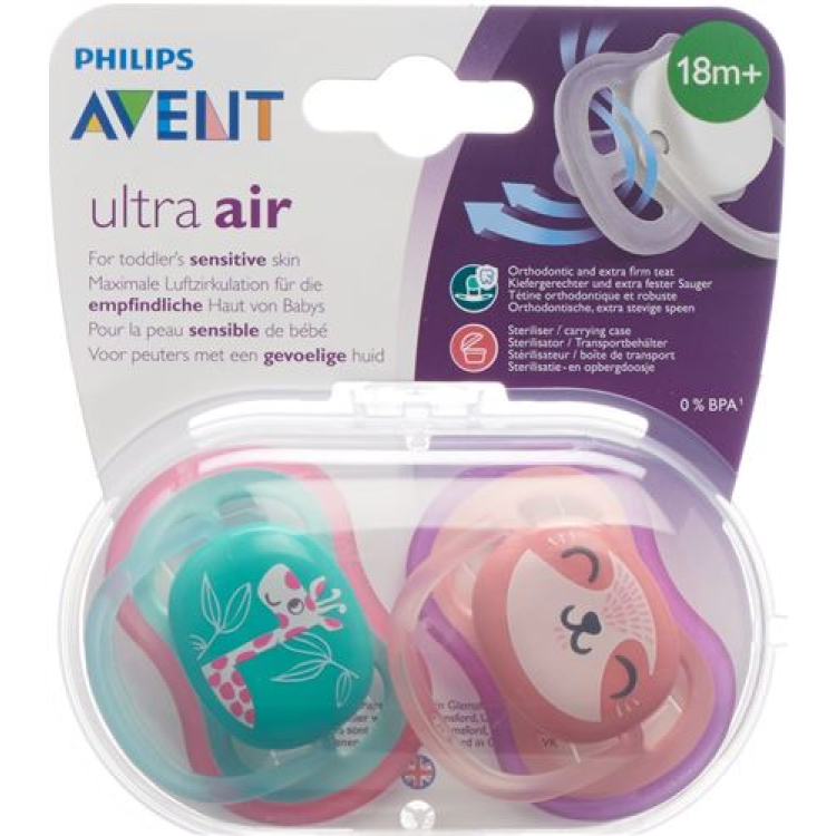 Avent Philips sucette ultra air 18M+ Fille Girafe/Ours