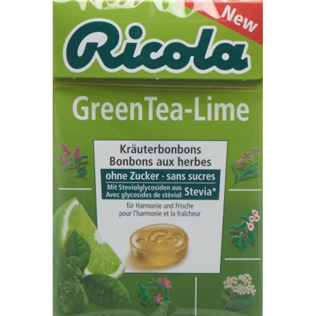 Ricola Green Tea-Lime without Sugar with Stevia Box 50 g - Buy Online at Beeovita