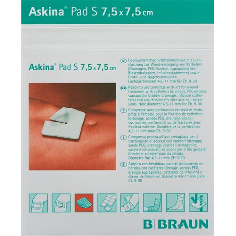 Askina Pad S slitskompress 7,5cmx7,5cm steril påse 30 st