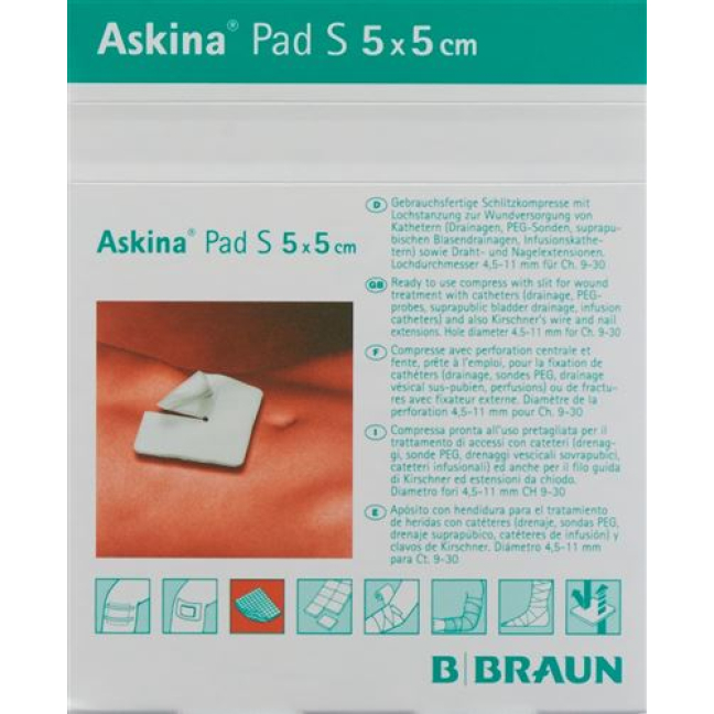 Askina Pad S compresa de hendidura 5cmx5cm estéril bolsa 30 uds