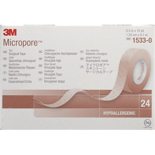 3M Micropore რულონური თაბაშირი დისპენსერის გარეშე 12mmx9.14m კანის ფერი