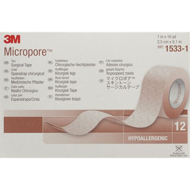 3M Micropore roll plaster ដោយគ្មាន dispenser 25mmx9.14m ពណ៌ស្បែក