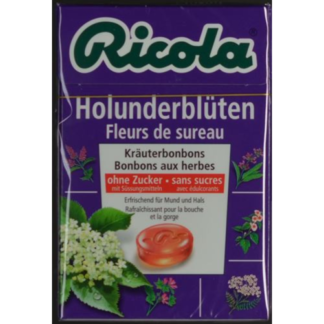 Ricola elderflower მცენარეული ტკბილეული უშაქროდ 50გრ ყუთი