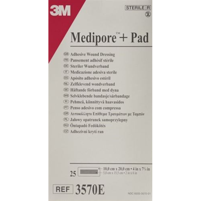 3M Medipore ™ prekės ženklas + Įklotas 10x20cm žaizdos pagalvėlė 5x15.5cm 25 vnt.