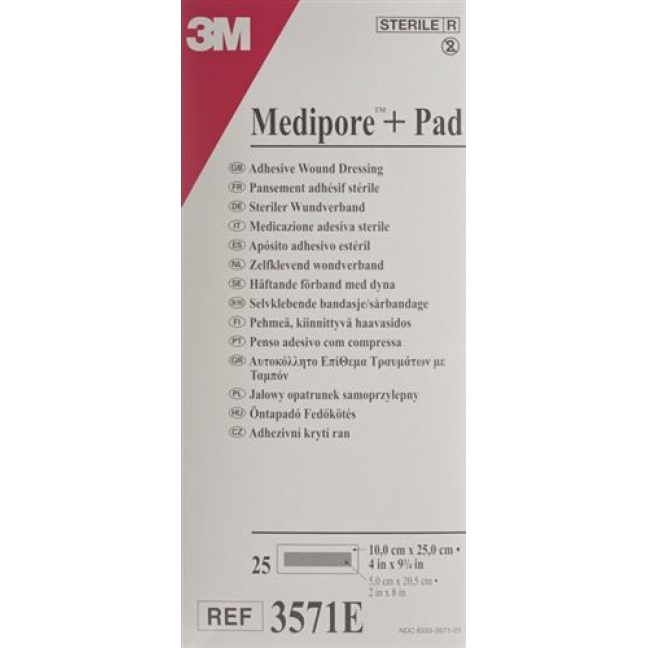 Бренд 3M Medipore™ + прокладка 10x25 см, прокладка для намотки 5x20,5 см, 25 шт.