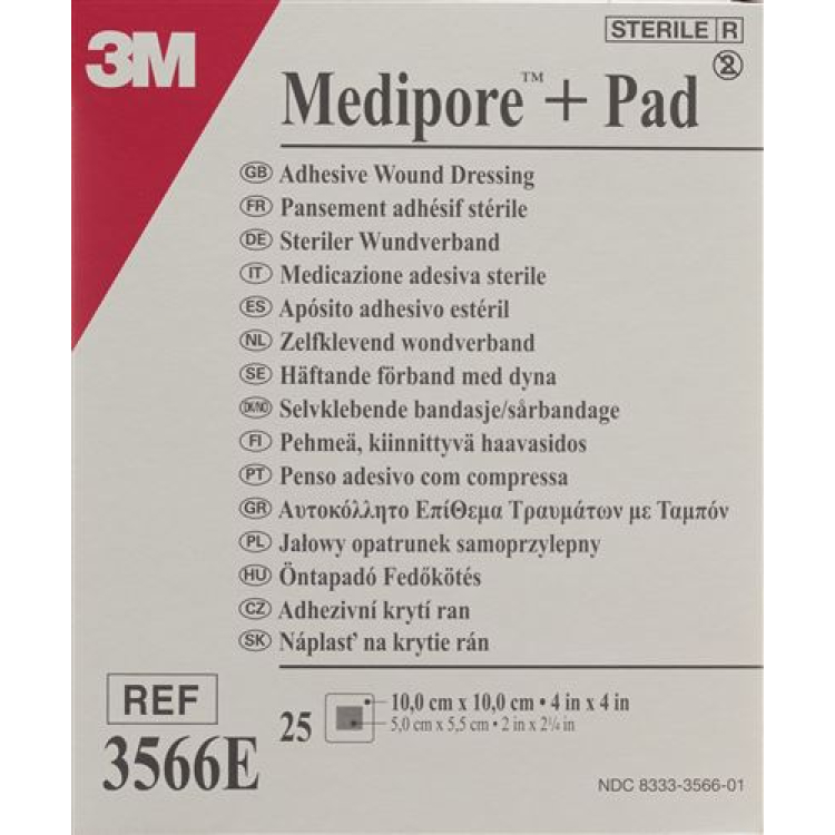 3M Medipore™ merkki + tyyny 10x10cm haavatyyny 5x5,5cm 25 kpl