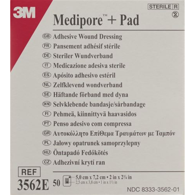 Бренд 3M Medipore™ + подушка 5x7,2 см, подушечка для раны 2,8x3,8 см, 50 шт.